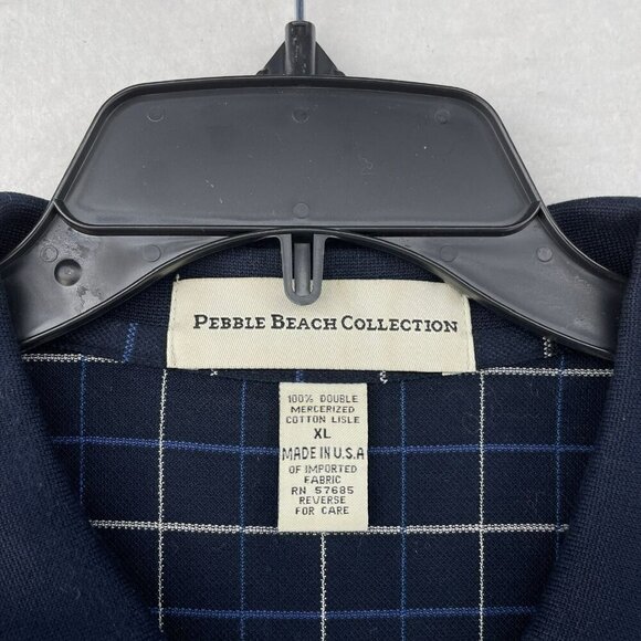 Pebble Beach Collection Polo Shirts Mens XL Navy Plaid Collared Short Sleeve USA - Picture 10 of 11